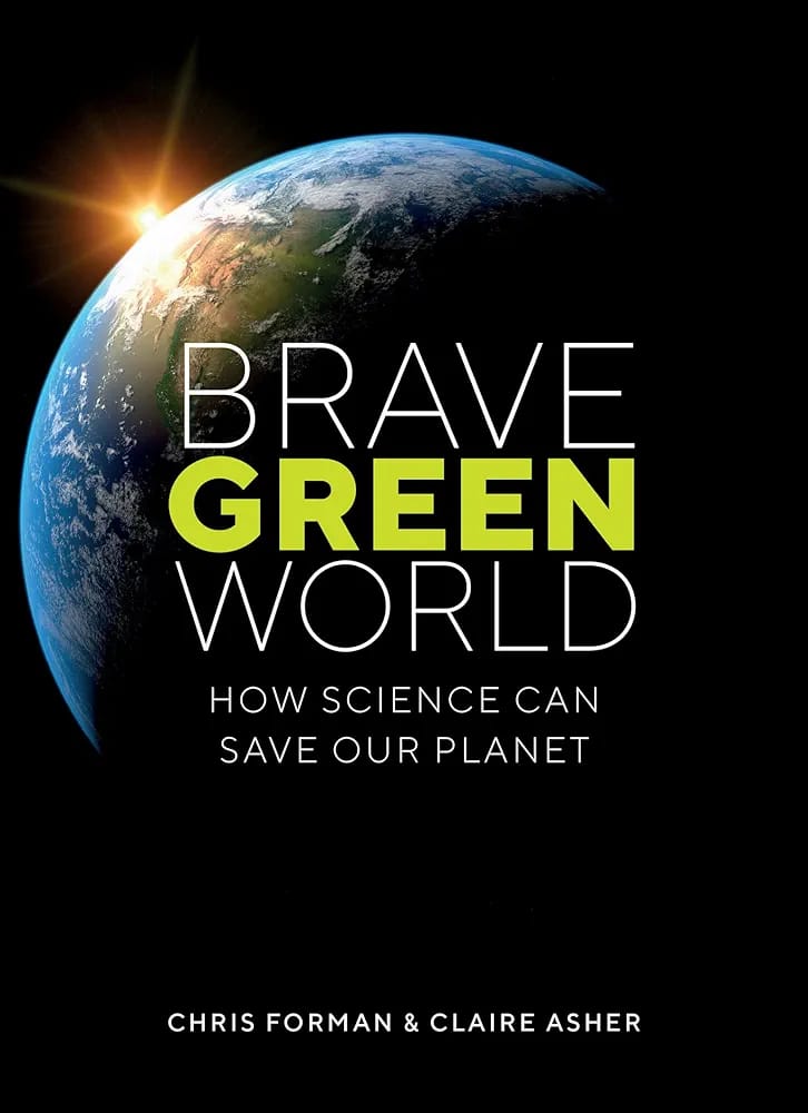 Book cover of 'Brave Green World' with Earth and sun illustration on a black background