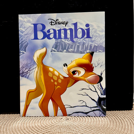 Disney Bambi book cover with a deer in a snowy landscape