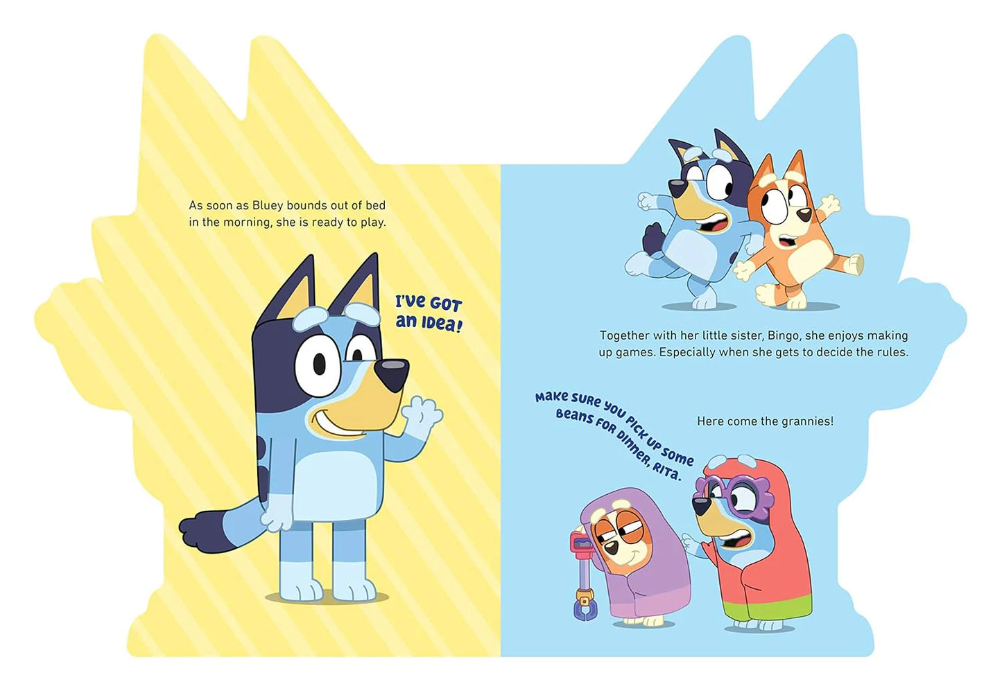 Illustrated book page with cartoon characters on a white background