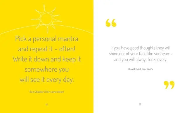 Motivational quote on a yellow and white background with sun graphics.