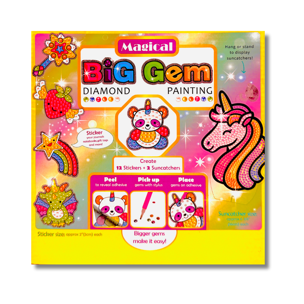Magical Big Gem Diamond Painting kit packaging with colorful graphics and text.