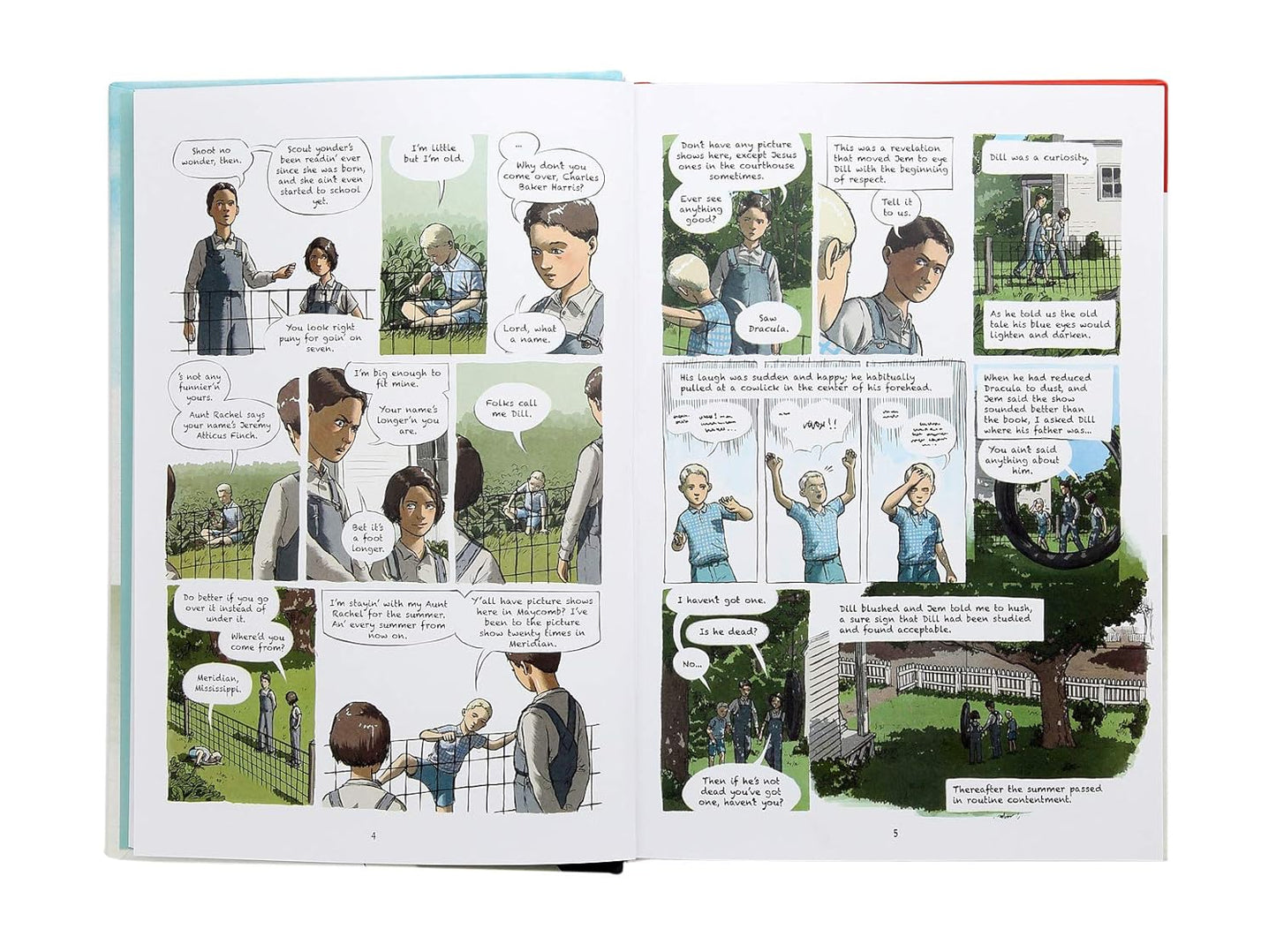 Comic book page with illustrated characters and text bubbles on a white background