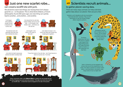 Illustrated book pages with characters and animals on a blue background