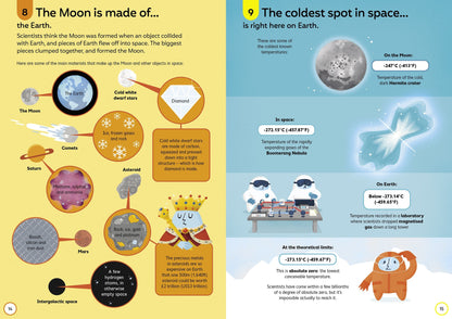 Educational infographic about the Moon's composition and temperature on Earth.