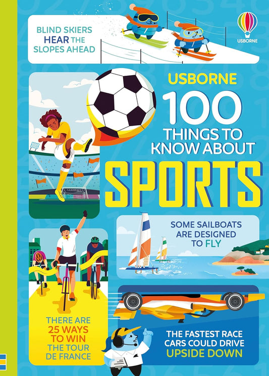 Book cover of '100 Things to Know About Sports' with colorful illustrations and text.