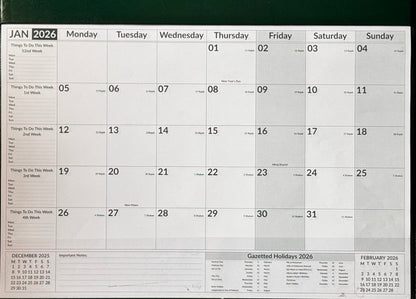 Calendar for January 2024 on a textured surface