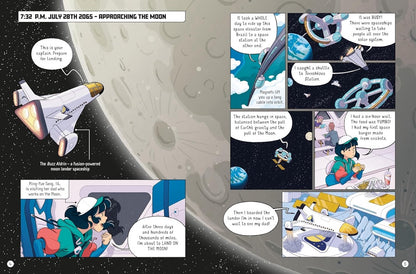 Comic book page with space-themed illustrations and text bubbles.