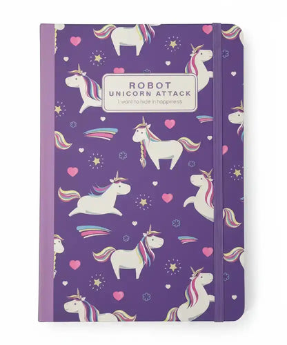 Notebook with unicorn pattern on a purple cover
