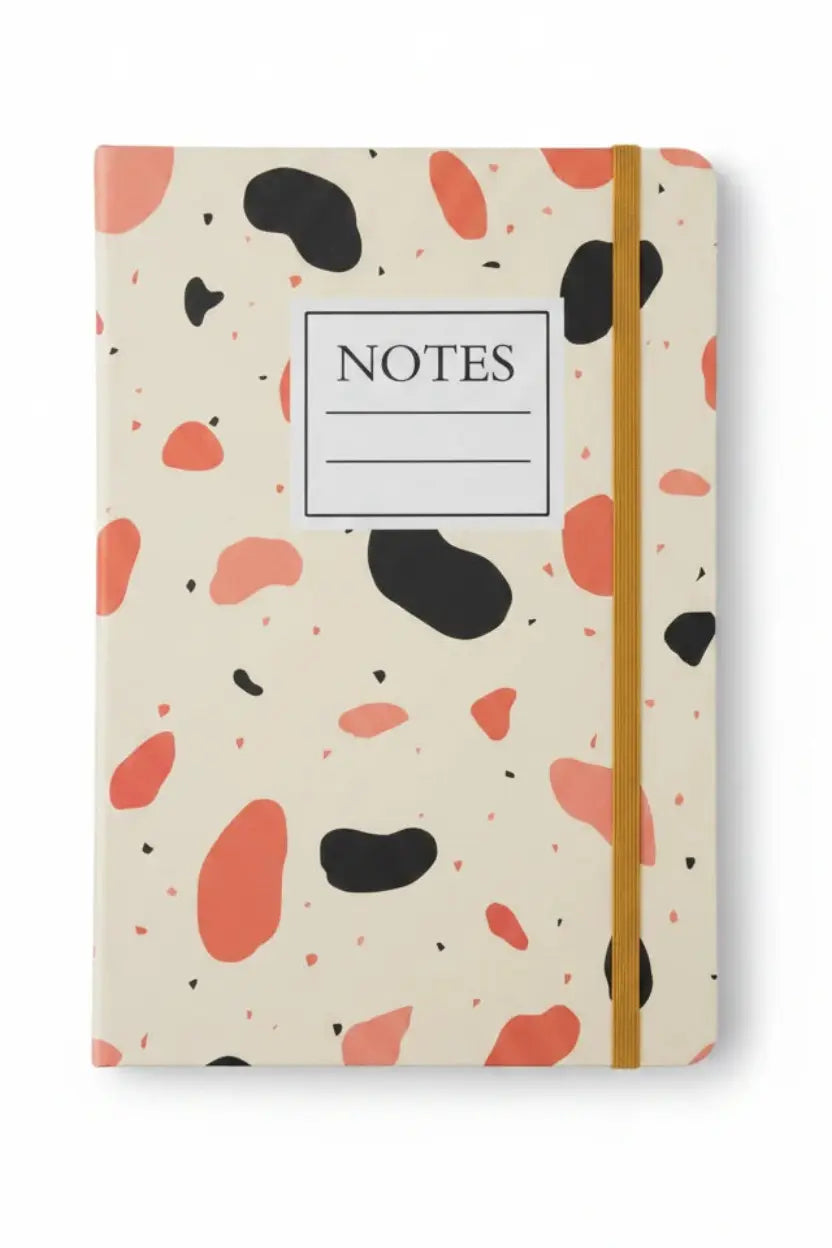 Notebook with a colorful abstract pattern on a white background
