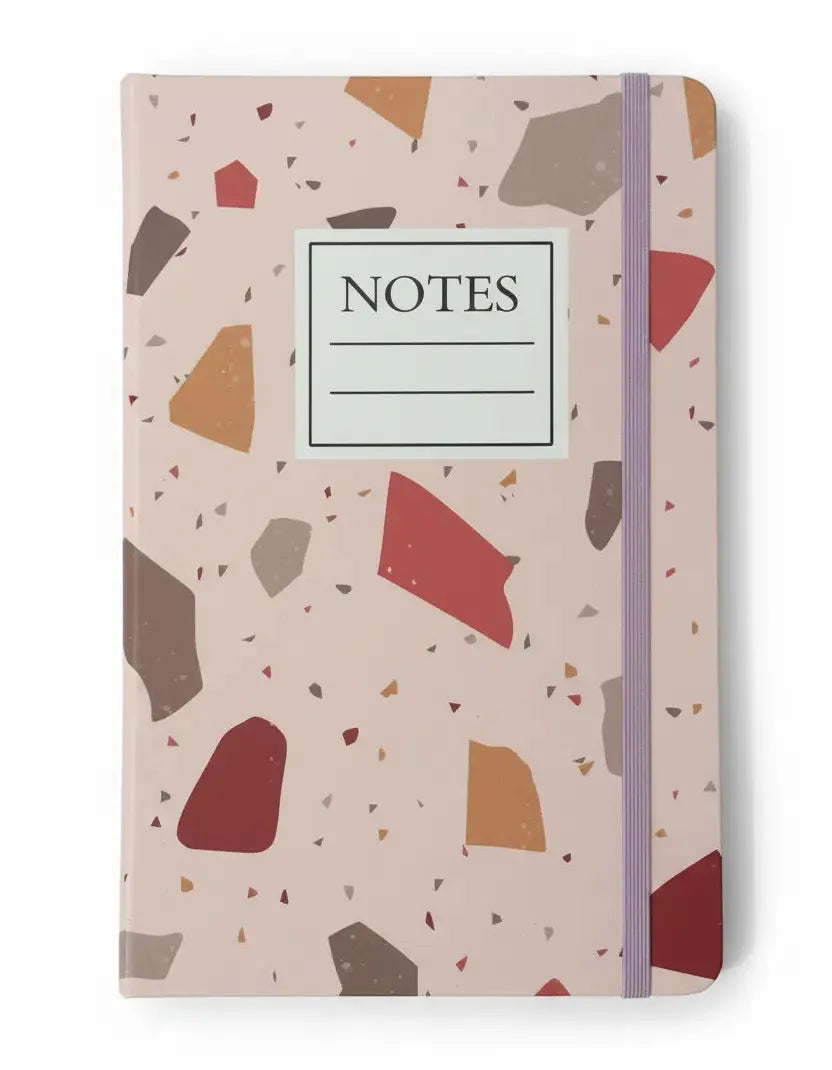 Notebook with terrazzo pattern and 'NOTES' label on a white background