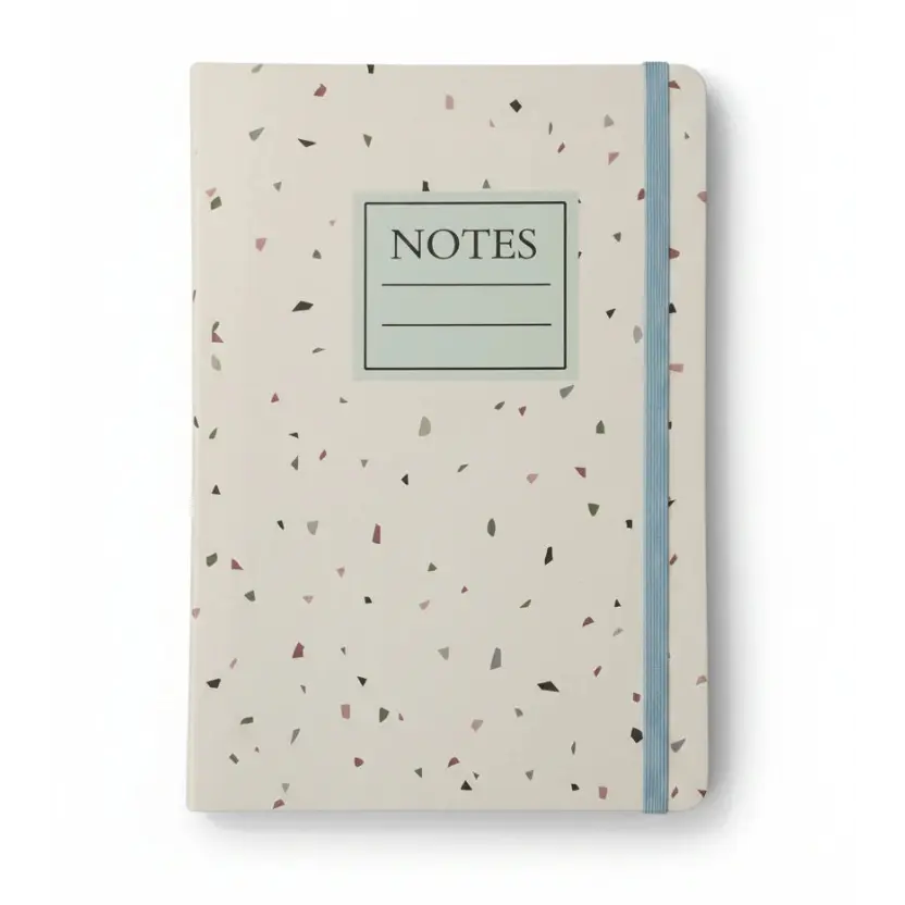 Notebook with terrazzo pattern and 'NOTES' label on a white background