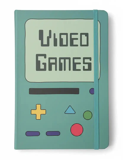 Notebook designed like a retro video game console with 'Video Games' on the screen.