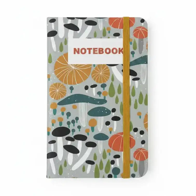 Notebook with mushroom pattern on a white background