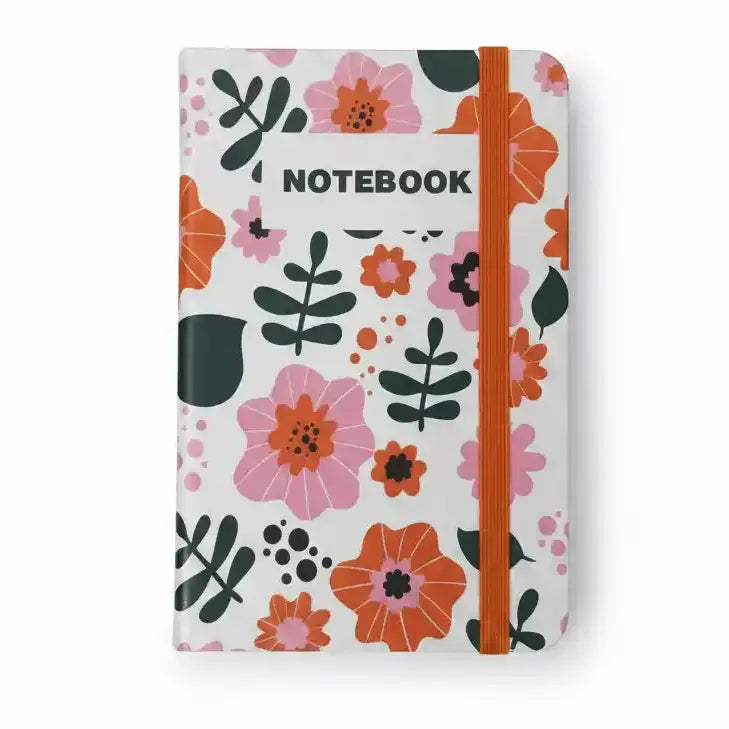 Floral notebook with a white background