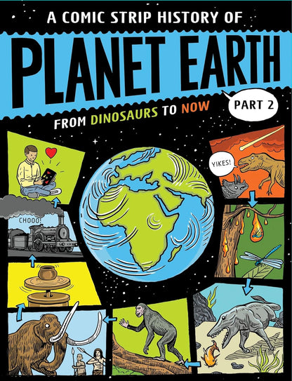 Comic book cover titled 'A Comic Strip History of Planet Earth' with illustrations and text bubbles.