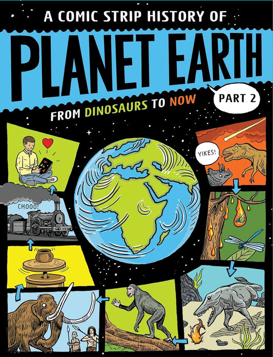 Comic book cover titled 'A Comic Strip History of Planet Earth' with illustrations and text bubbles.