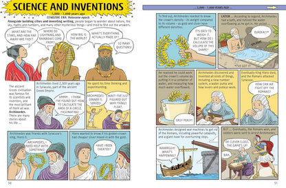Comic strip about science and inventions with historical figures and inventions.