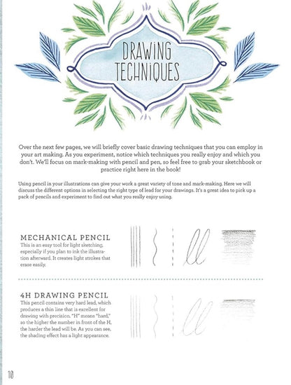 Page from a book or magazine about drawing techniques with text and illustrations.