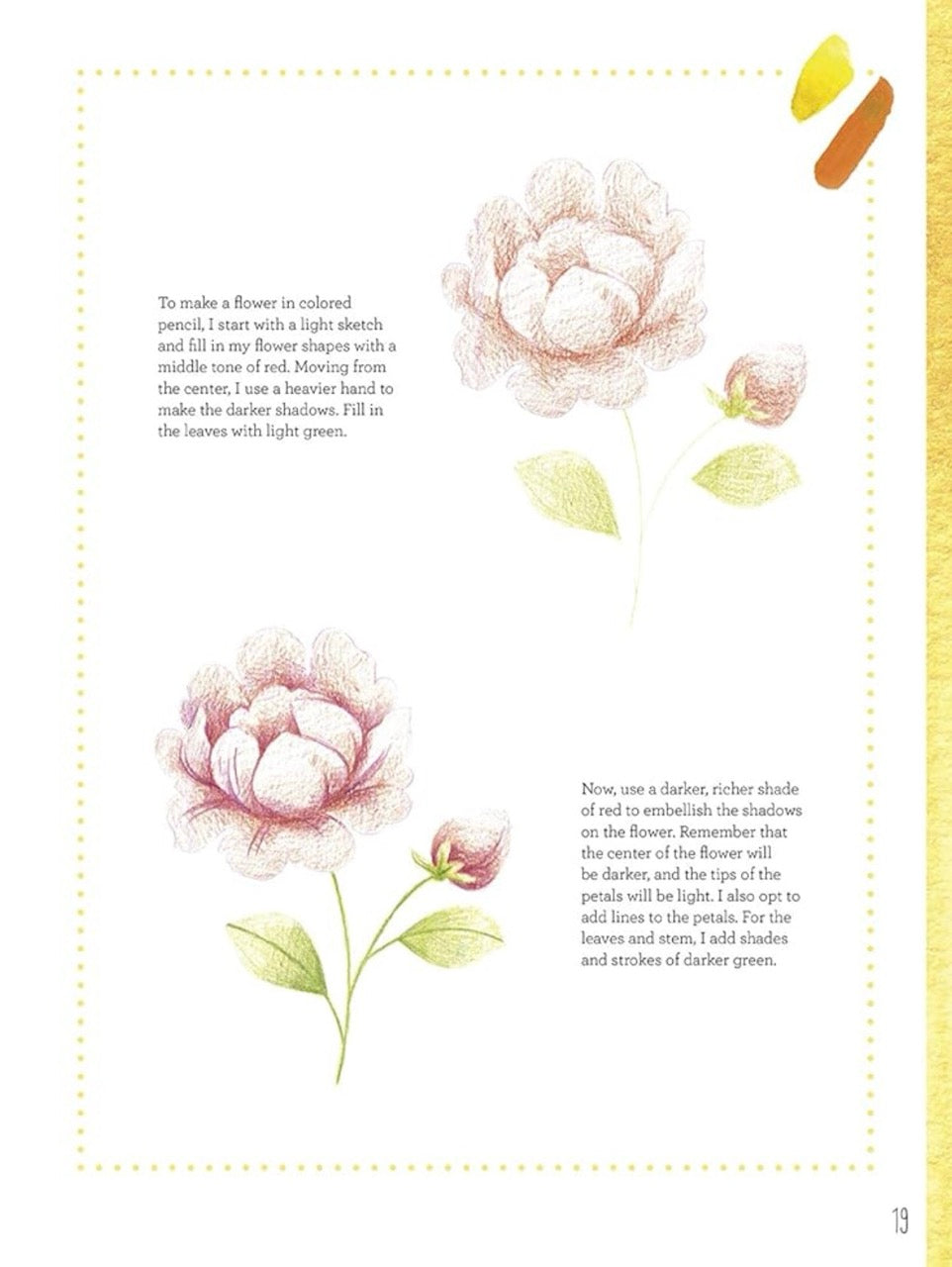 Illustration of a flower with artistic guidance text on a yellow background