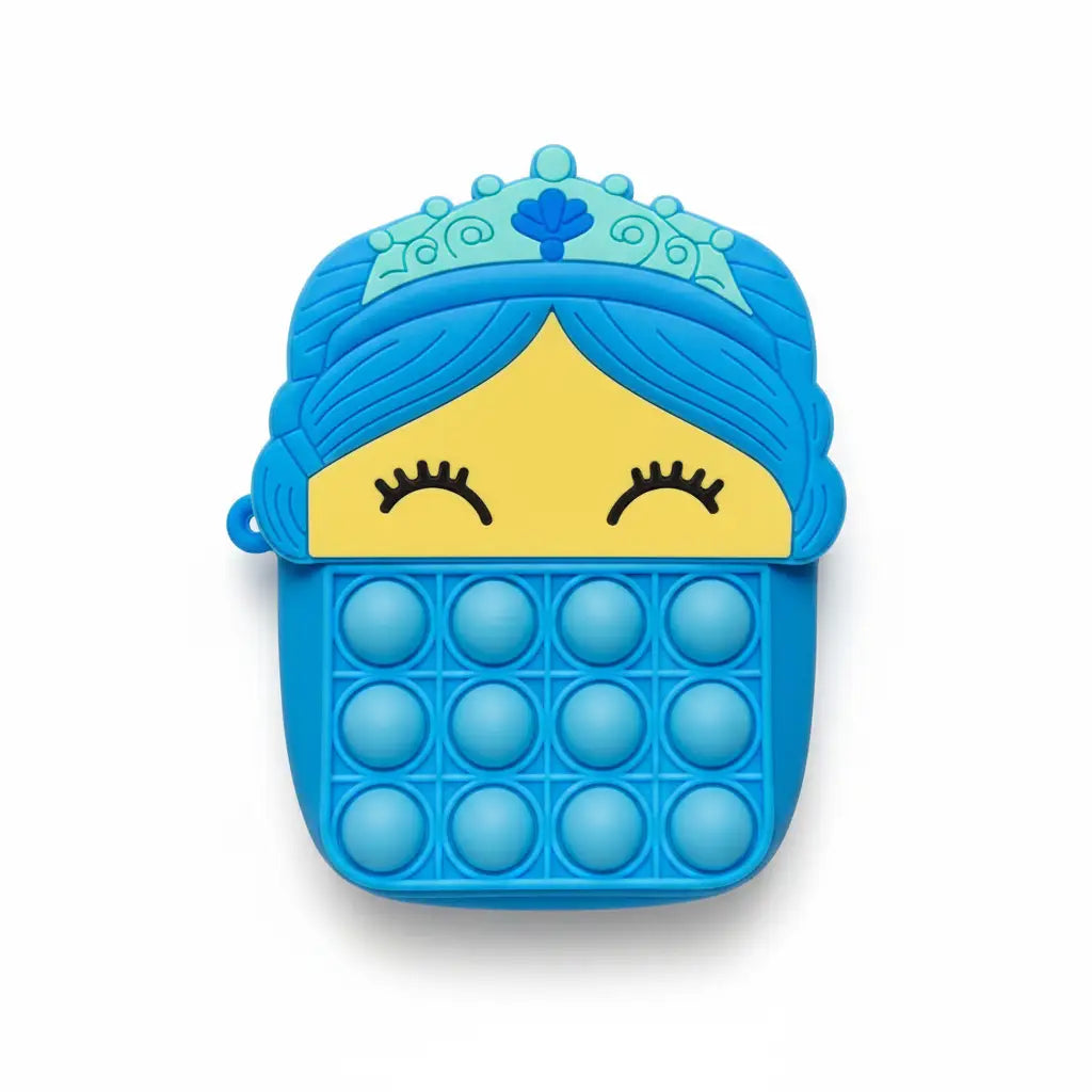Blue pop-it toy with princess design on a white background