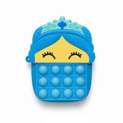 Blue pop-it toy with princess design on a white background