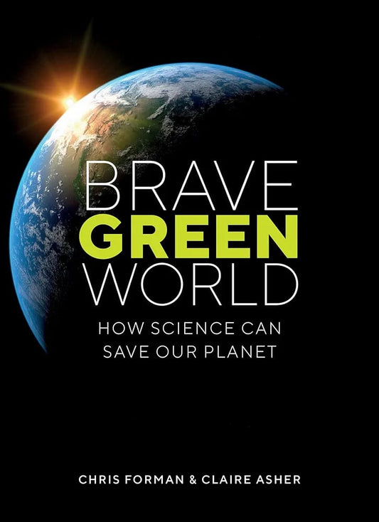 Book cover of 'Brave Green World' with Earth and sun illustration on a black background