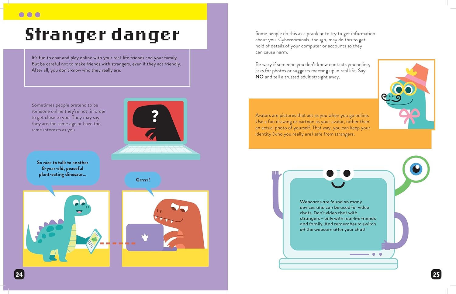 Educational book page about 'Stranger Danger' with illustrations and text.