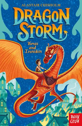 Book cover of 'Dragon Storm' featuring a dragon and a boy against a night sky.