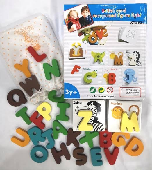 Colorful alphabet letters with packaging on a white background