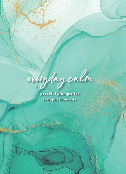 Book cover with 'everyday calm' text on a teal and gold abstract design