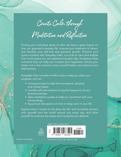 Back cover of a book titled 'Everyday Calm' with text on meditation and reflection.