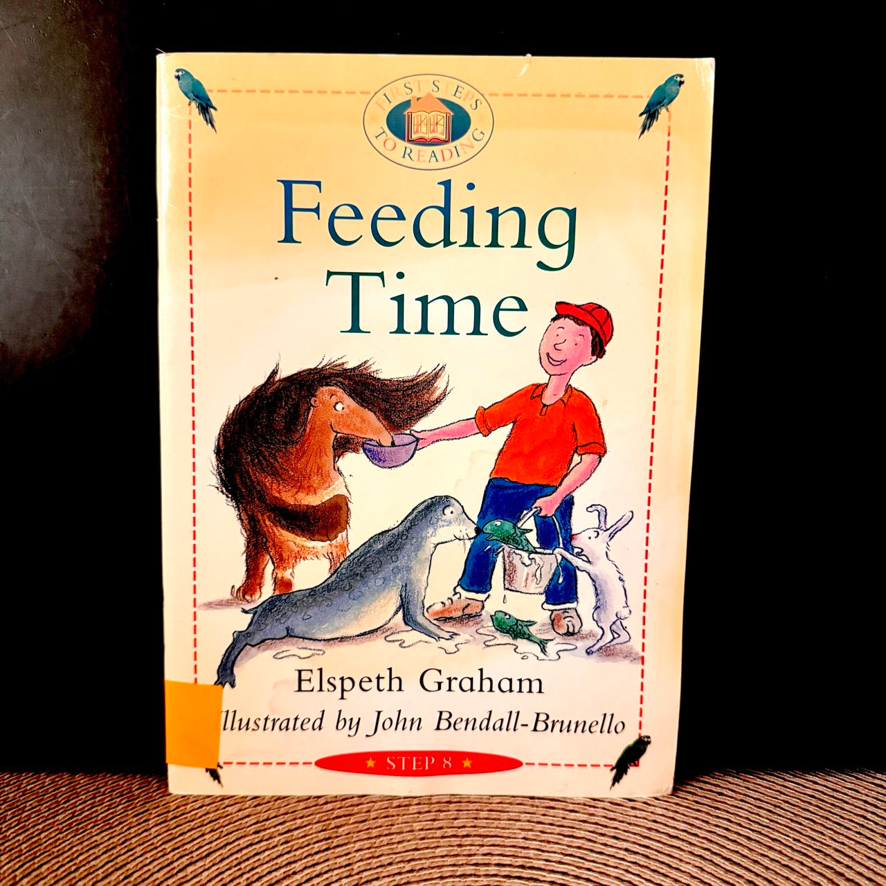 Book titled 'Feeding Time' with illustrations of a boy and animals on the cover.
