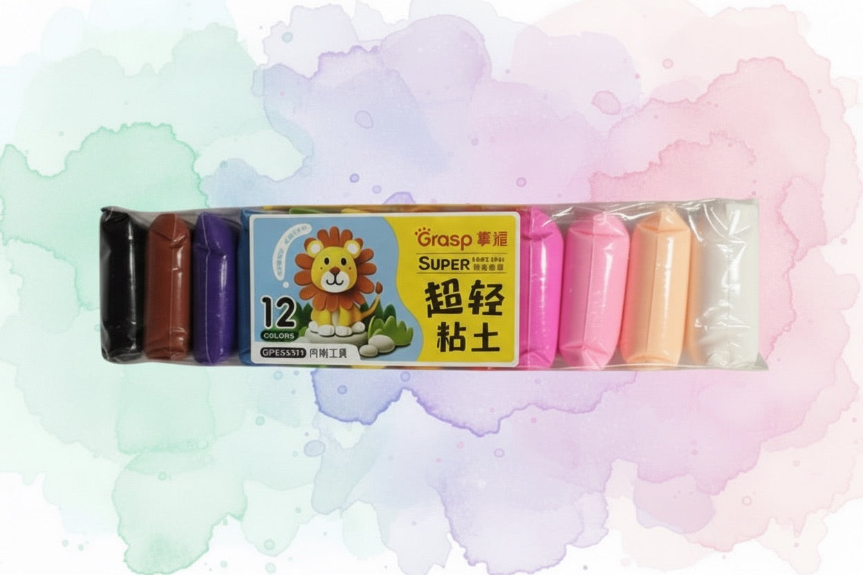 Box of Crasp Super clay with colorful packaging on a watercolor background