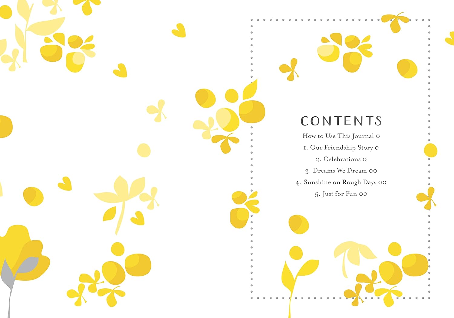 Floral design with 'Contents' page on a white background