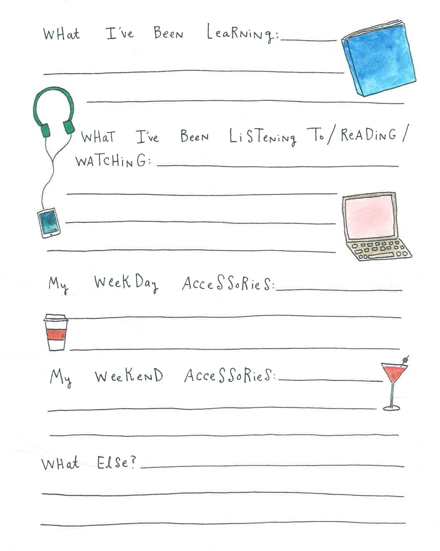 Hand-drawn checklist with icons and text on a white background