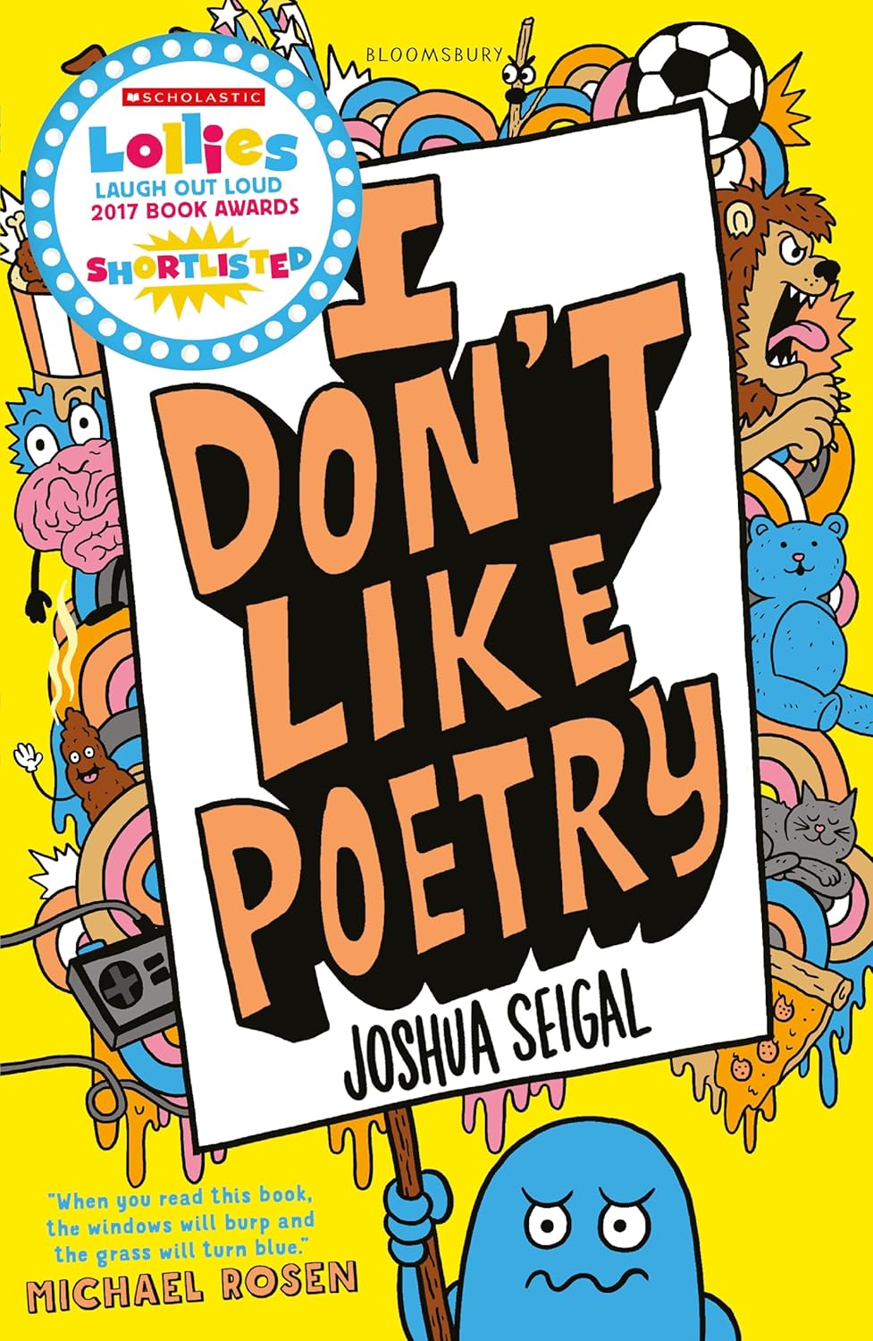 Book cover of 'I Don't Like Poetry' with colorful illustrations and text.