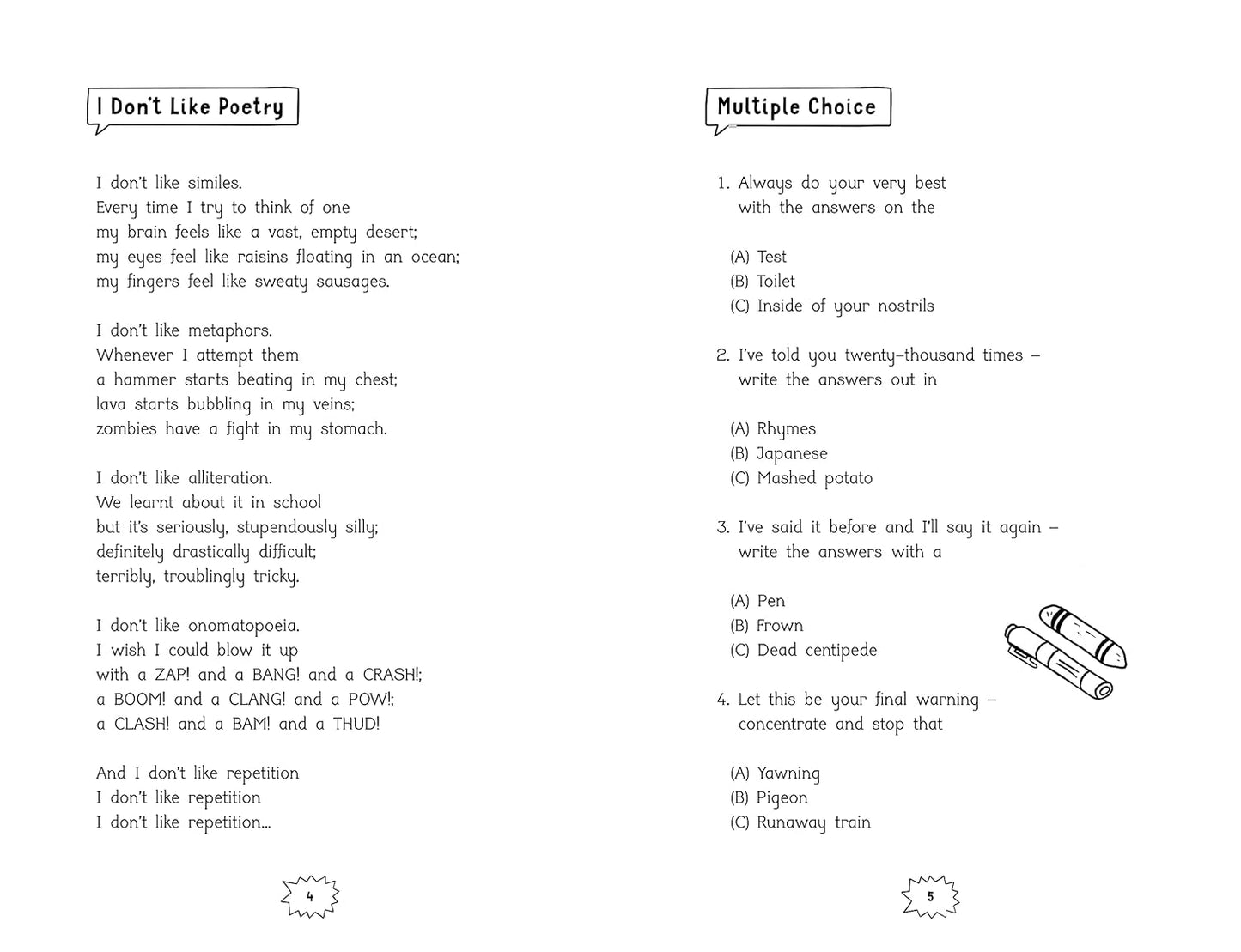 Sheet of paper with text and multiple choice questions on a white background