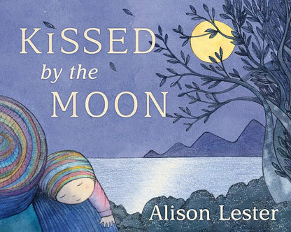 Book cover of 'Kissed by the Moon' with a child under a moonlit sky.