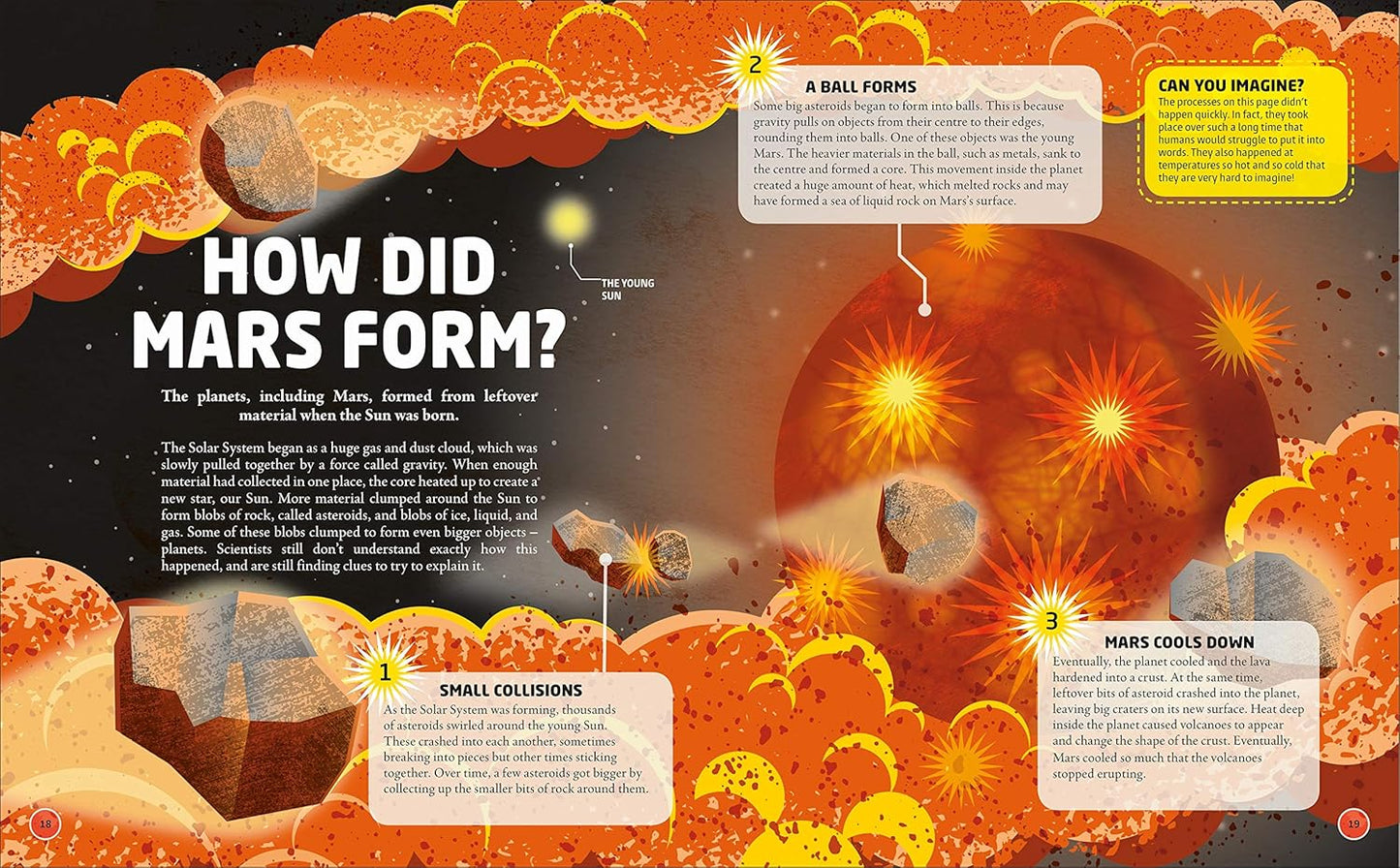 Educational illustration about how Mars formed with a focus on the planet's formation process.