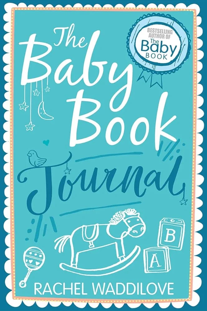 Book cover of 'The Baby Book Journal' by Rachel Waddilove with a blue background and white text.