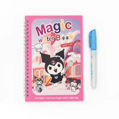 Children's cartoon magic water painting book with a pen on a white background