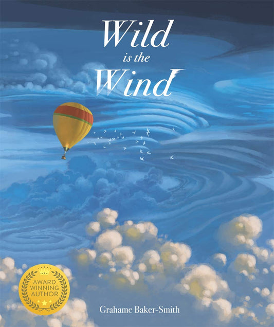 Book cover of 'Wild is the Wind' with a hot air balloon and cloud design.