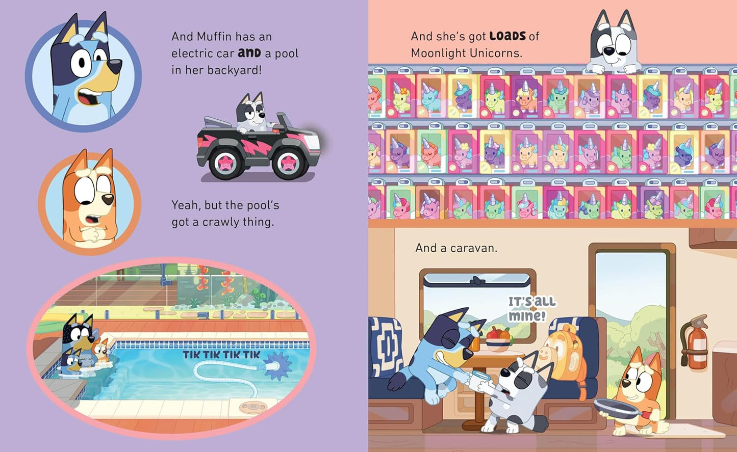 Illustrated children's book page with cartoon characters and scenes.