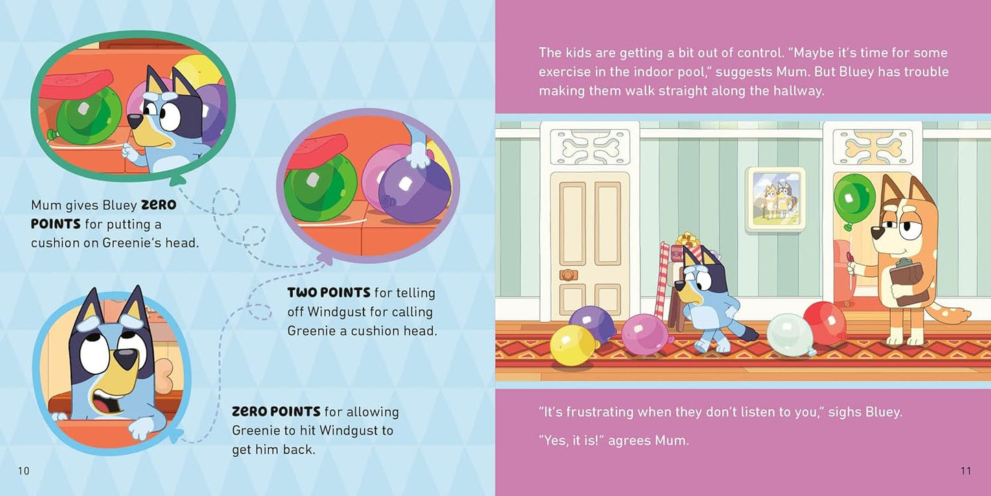 Illustrated book page with cartoon characters and educational content.