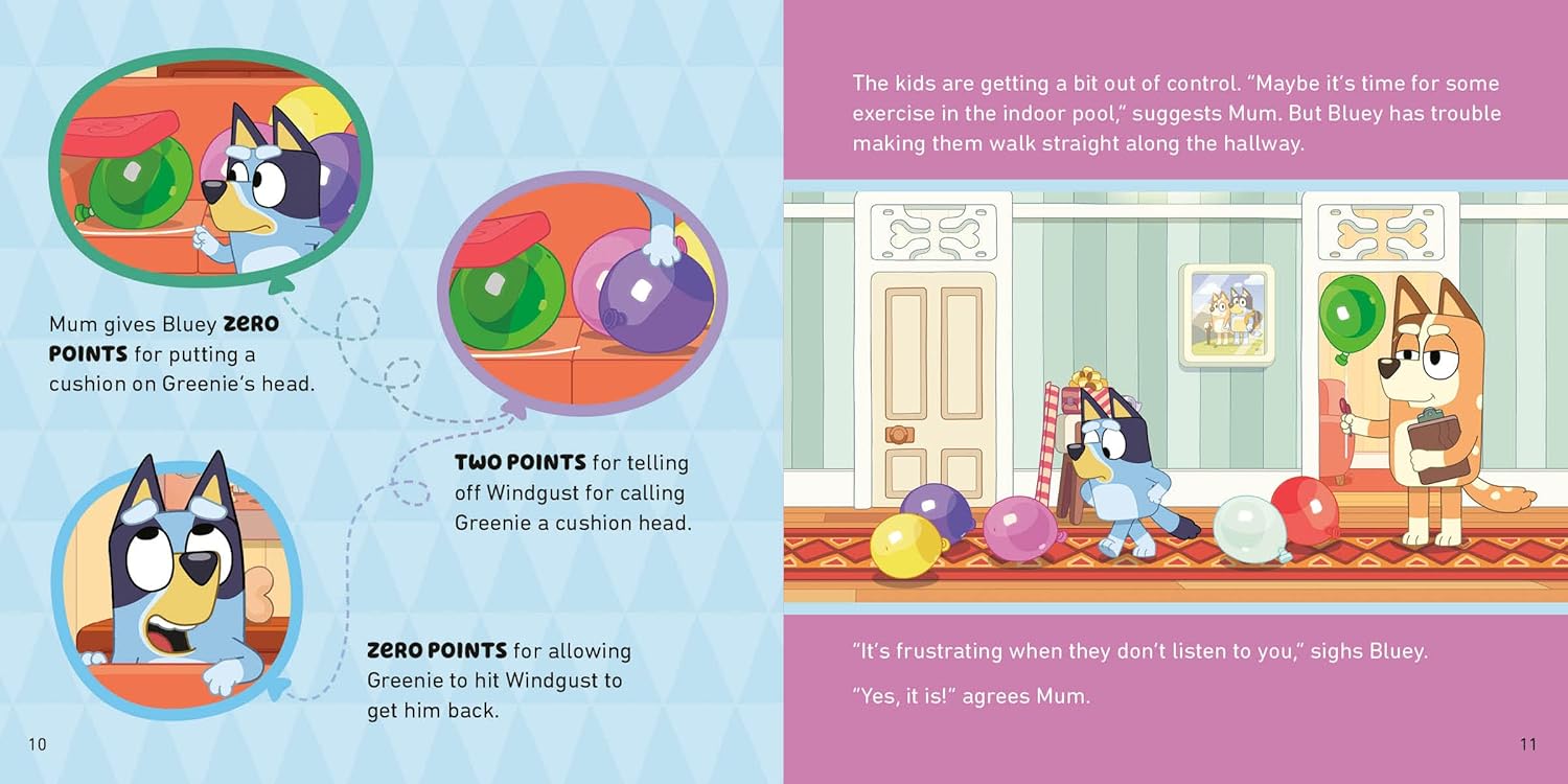 Illustrated book page with cartoon characters and educational content.