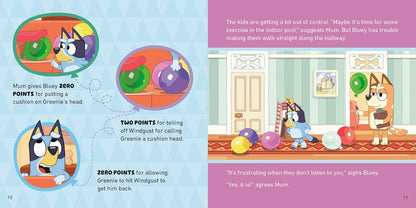 Illustrated book page with cartoon characters and educational content.