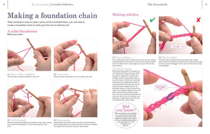 Instructional guide on making a foundation chain for crochet, showing step-by-step hands-on actions.