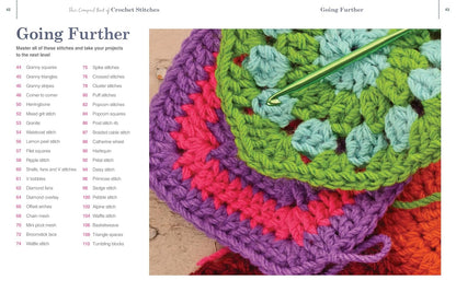 Crocheted fabric with colorful patterns on a website page about crochet stitches.