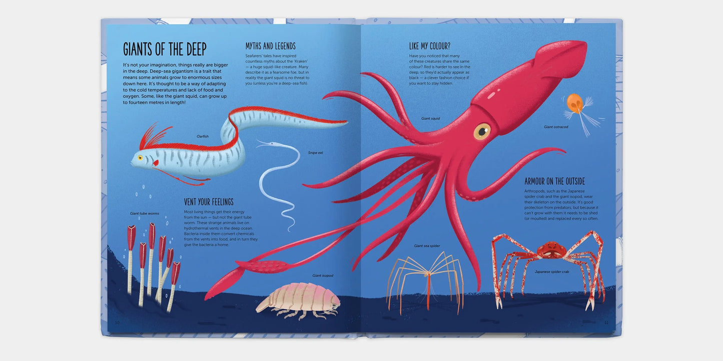 Educational illustration of marine life on a blue background