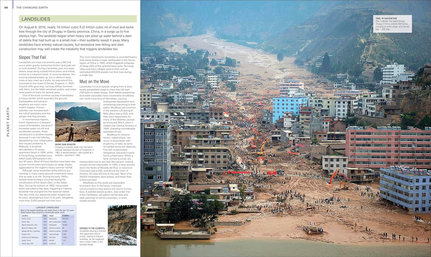 News article with a photo of a disaster-stricken area and a cityscape.